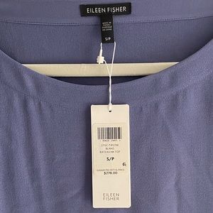 NWT Eileen Fisher Silk Georgette Crepe Bateau Neck Top